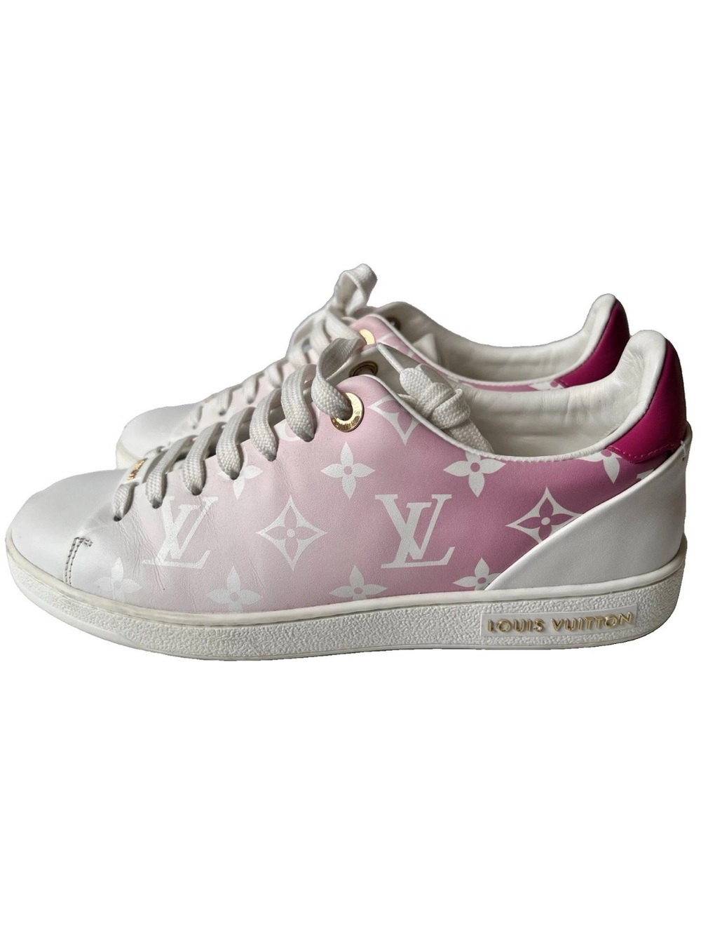 Louis Vuitton Frontrow Pink Ombre Gradient Monogram Logo Leather Sneakers 36.5 7